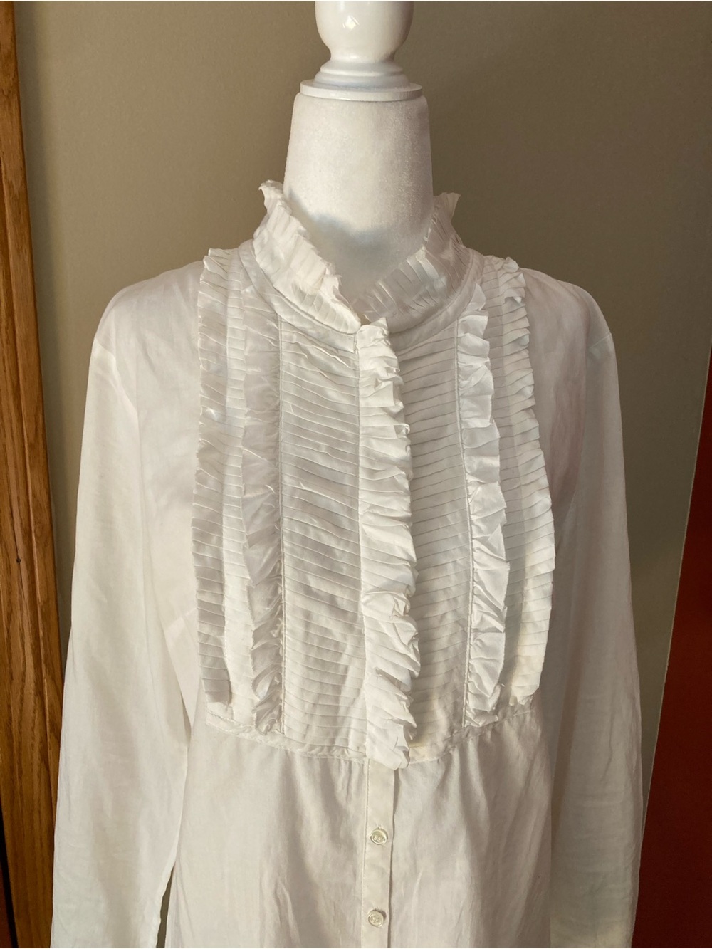 J. Crew White Ruffled Button-Front Blouse Size 8 - Picture 6 of 10
